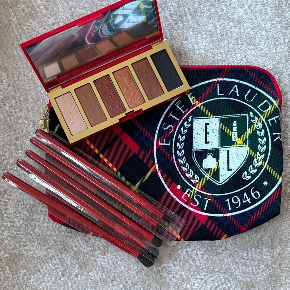 Brand New Estee Lauder Celestial Glow Eyeshadow Palette 5-Piece Brush Set & Bag